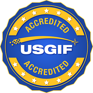 Accreditation logo certifying USC GIS' Human Security and Geospatial Intelligence Master's Program by the United States Geospatial Intelligence Foundation (USGIF)